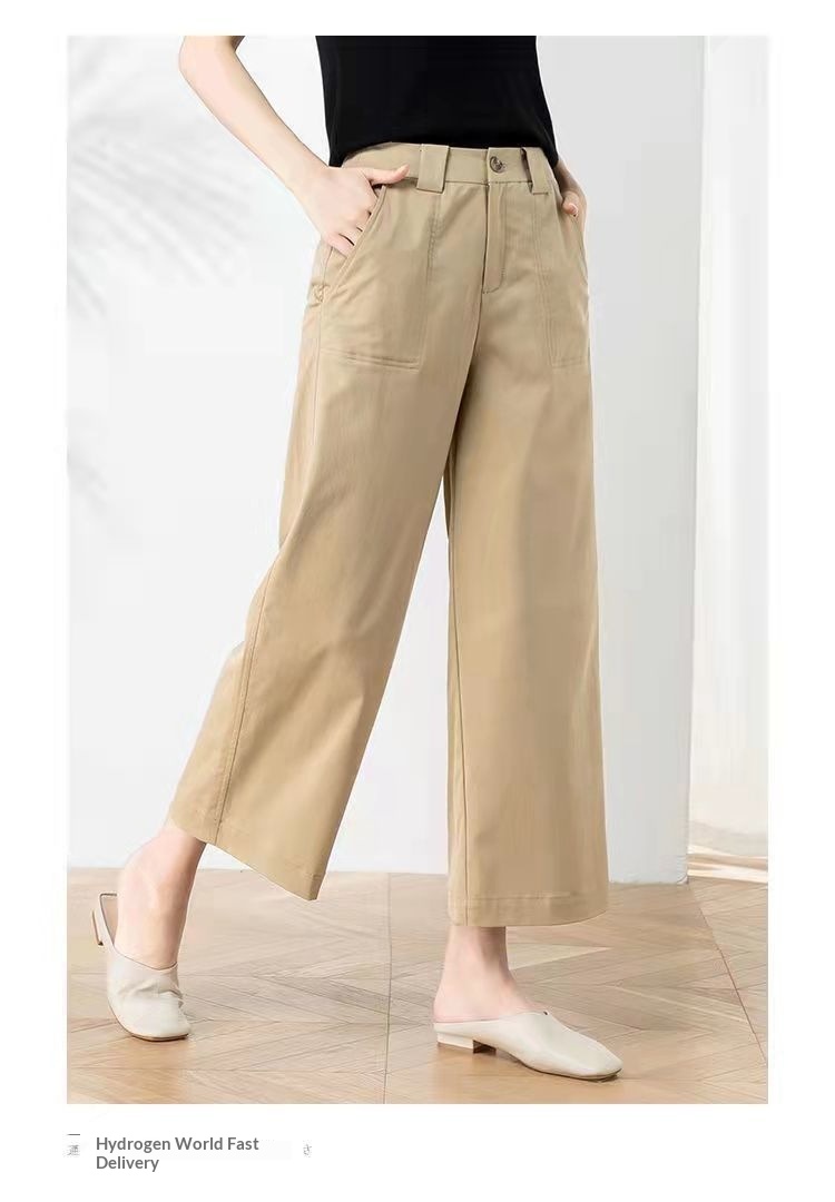 Women's Pants High-waisted Wide-leg Cotton Casual Drapey Trousers_voghion.com