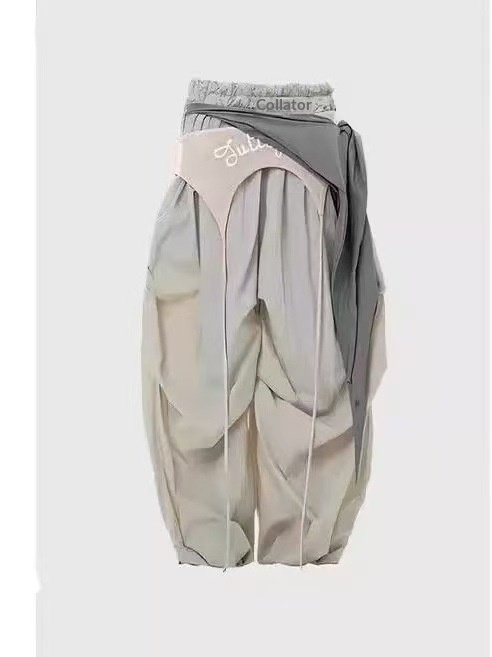 Pantalones capri mujer pernera ancha gris con cinturón casual_voghion.com