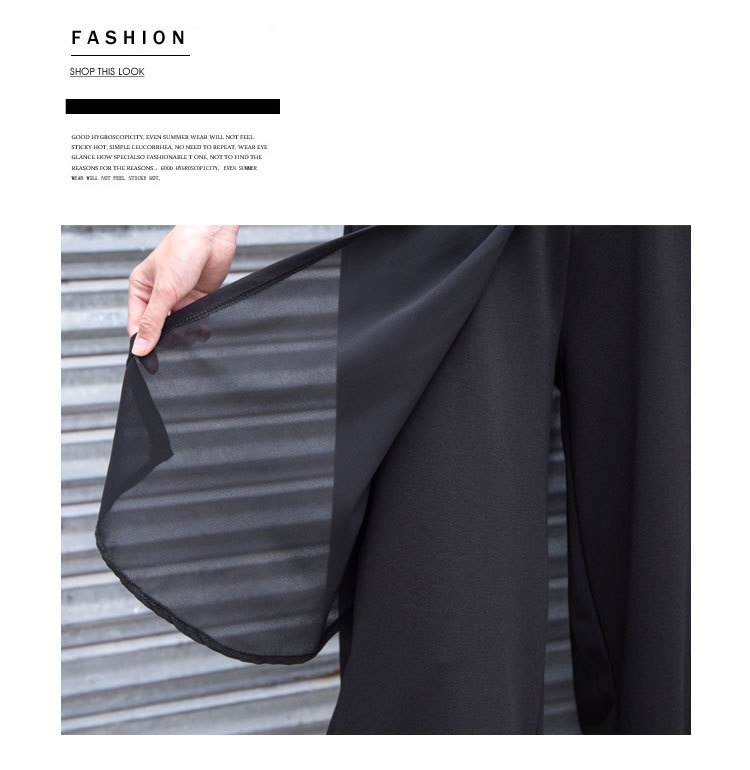 Dam capri byxor med vida ben asymmetrisk chiffon patchwork_voghion.com
