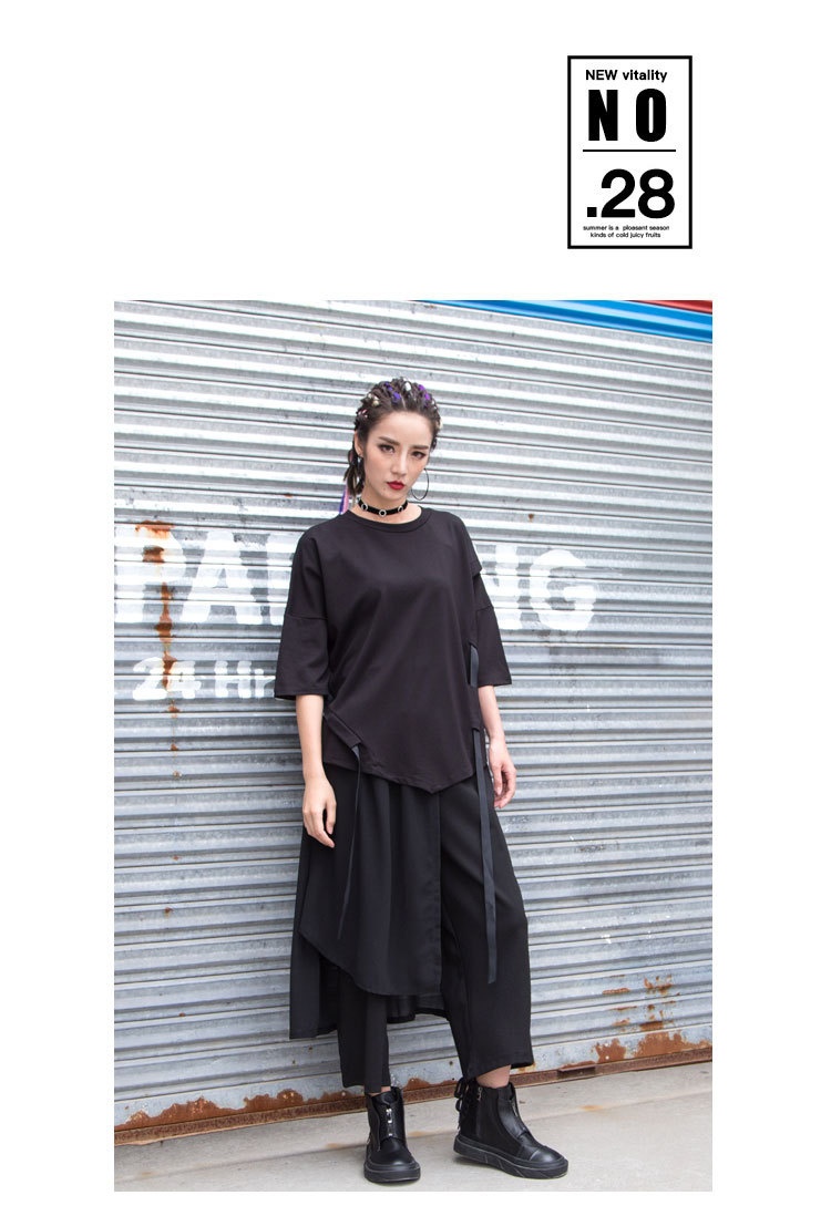 Dam capri byxor med vida ben asymmetrisk chiffon patchwork_voghion.com