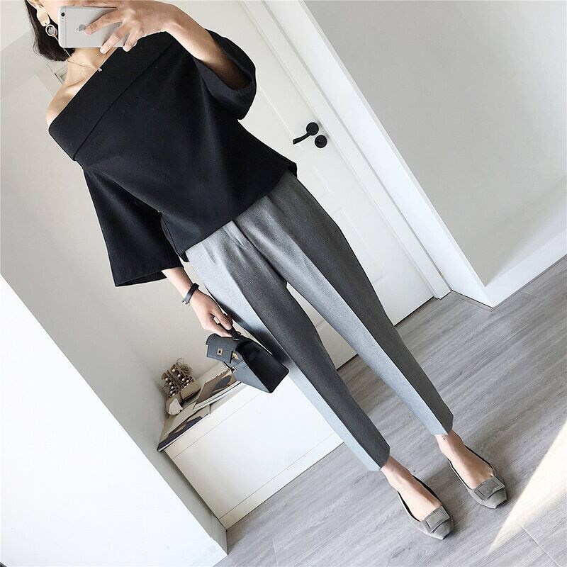 Pantaloni capri donna stile coreano gamba dritta casual_voghion.com