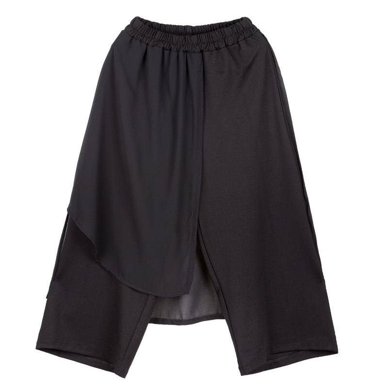 2025 Summer Thin Wide-Leg Chiffon Patchwork Women's Casual Asymmetric Skirt Simple Nine-Point Pants Trendy_voghion.com