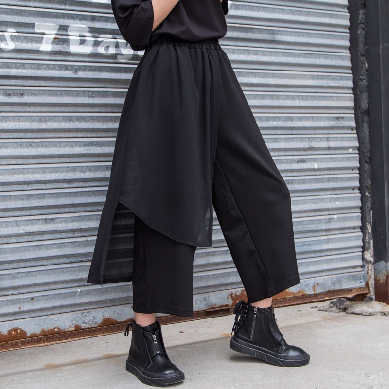 2025 Summer Thin Wide-Leg Chiffon Patchwork Women's Casual Asymmetric Skirt Simple Nine-Point Pants Trendy_voghion.com