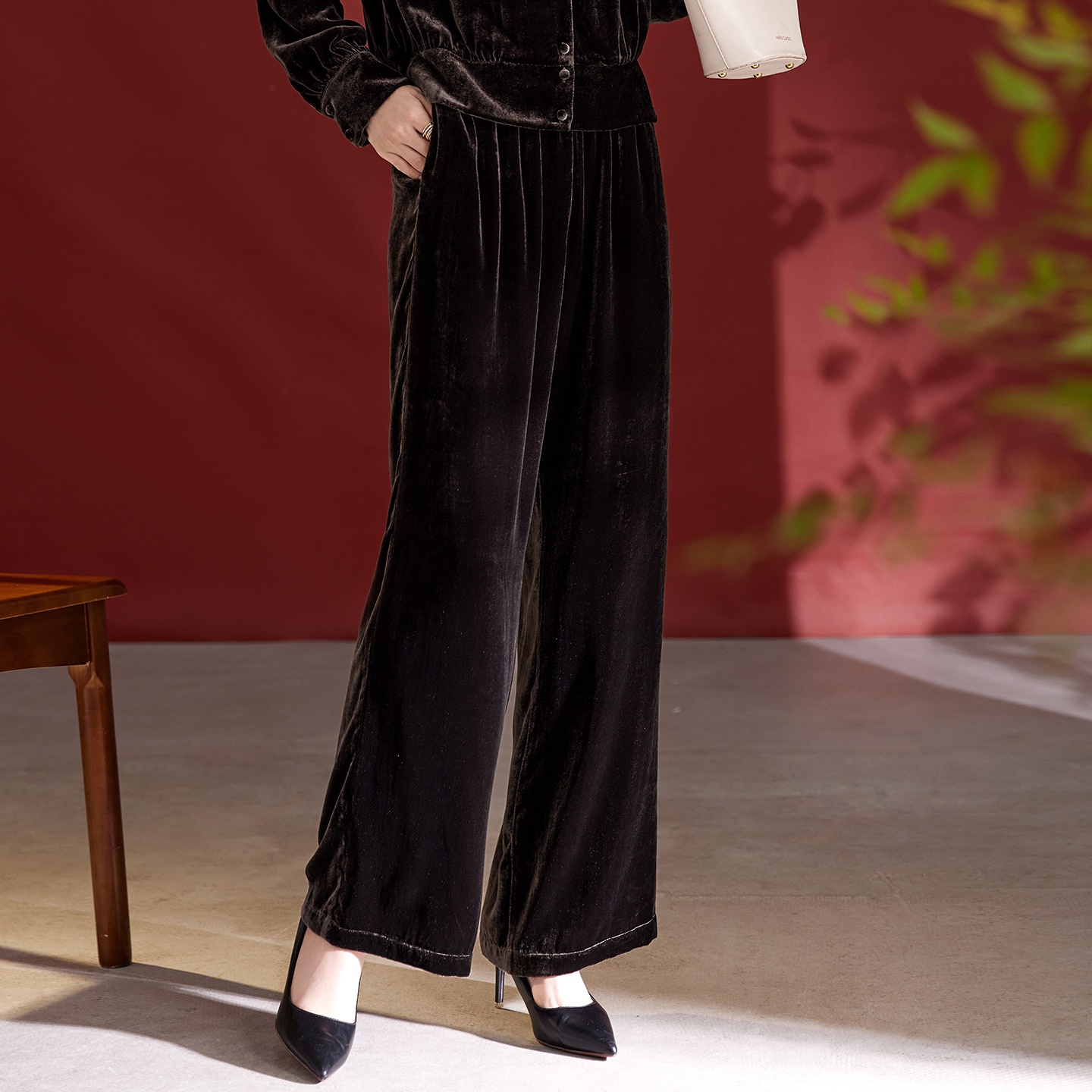 Nieuwe herfst/winter damesbroek van fluweel met wijde pijpen, hoge taille, afslankend effect, plus size, rechte pijpen van moerbeizijde, casual_voghion.com