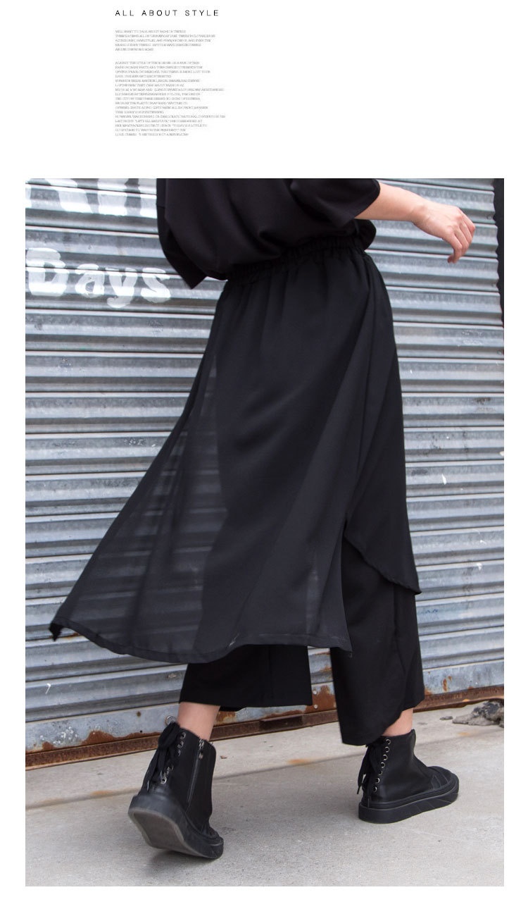 Dam capri byxor med vida ben asymmetrisk chiffon patchwork_voghion.com