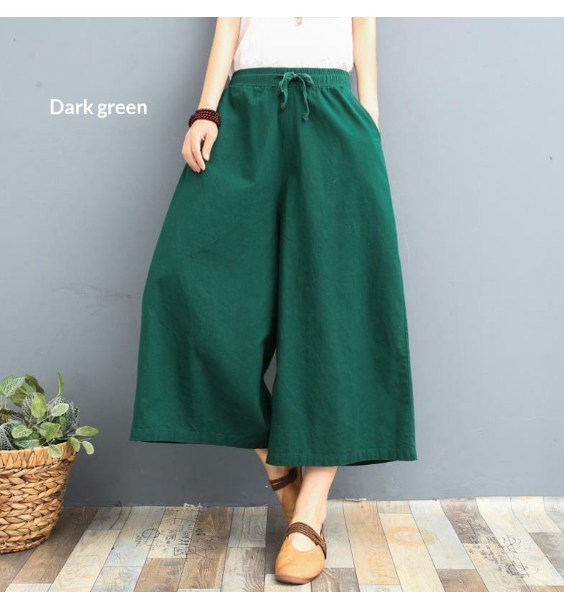 Women's Wide Leg Cotton Linen Cropped Capris Casual Summer Pants_voghion.com