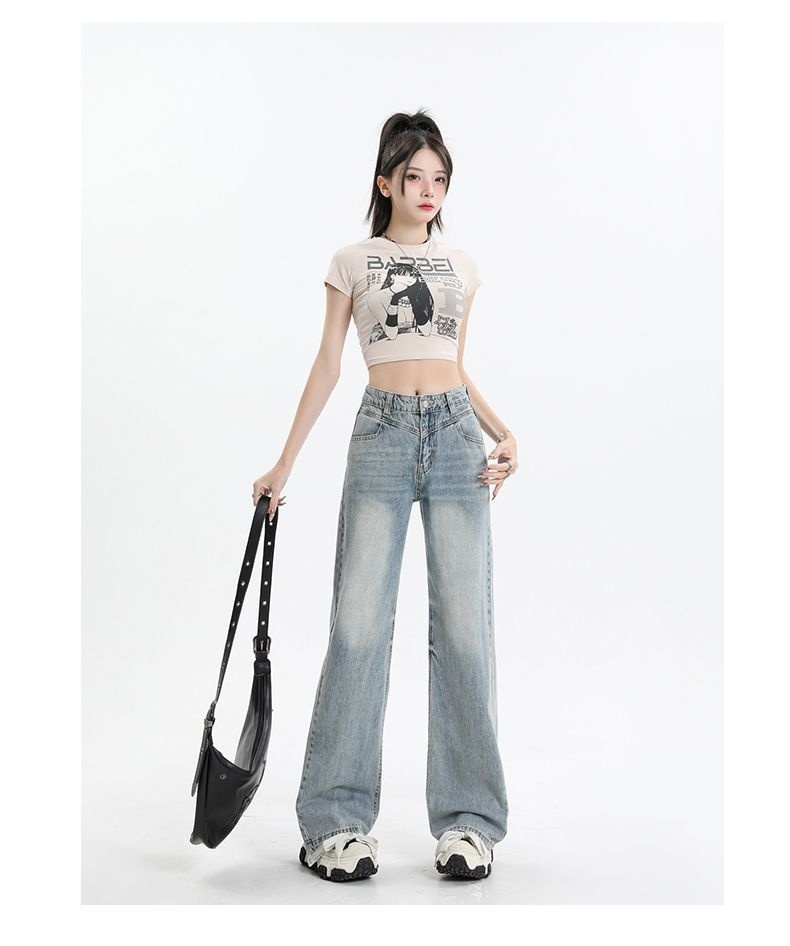 Women's Flared Jeans Vintage Washed Low Waisted Retro Denim Pants_voghion.com