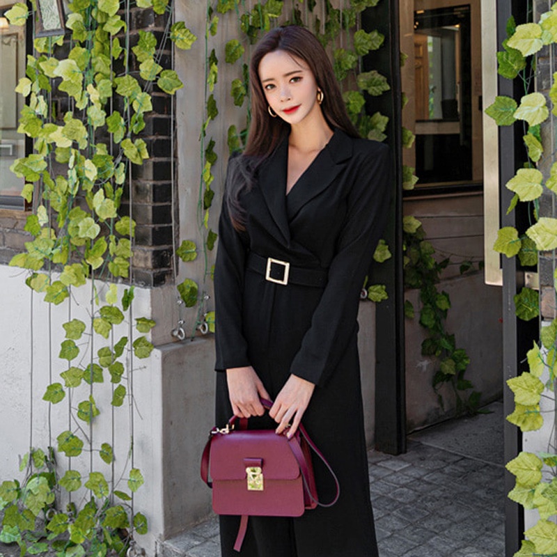 Abbigliamento femminile per il commercio estero Autunno 2025 Nuovo stile coreano Completo elegante con colletto che stringe la vita alla moda Gamba larga_voghion.com