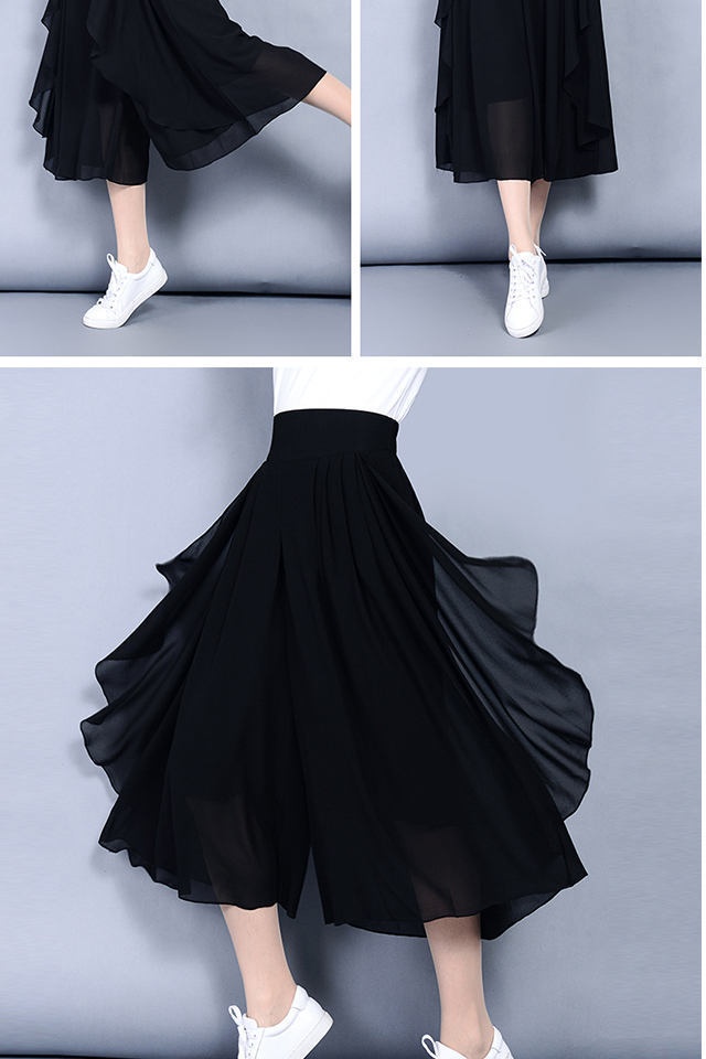 Dam capri byxor hög midja chiffong vida ben sommar casual_voghion.com