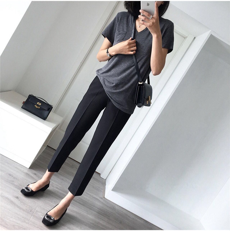 Pantaloni capri donna stile coreano gamba dritta casual_voghion.com