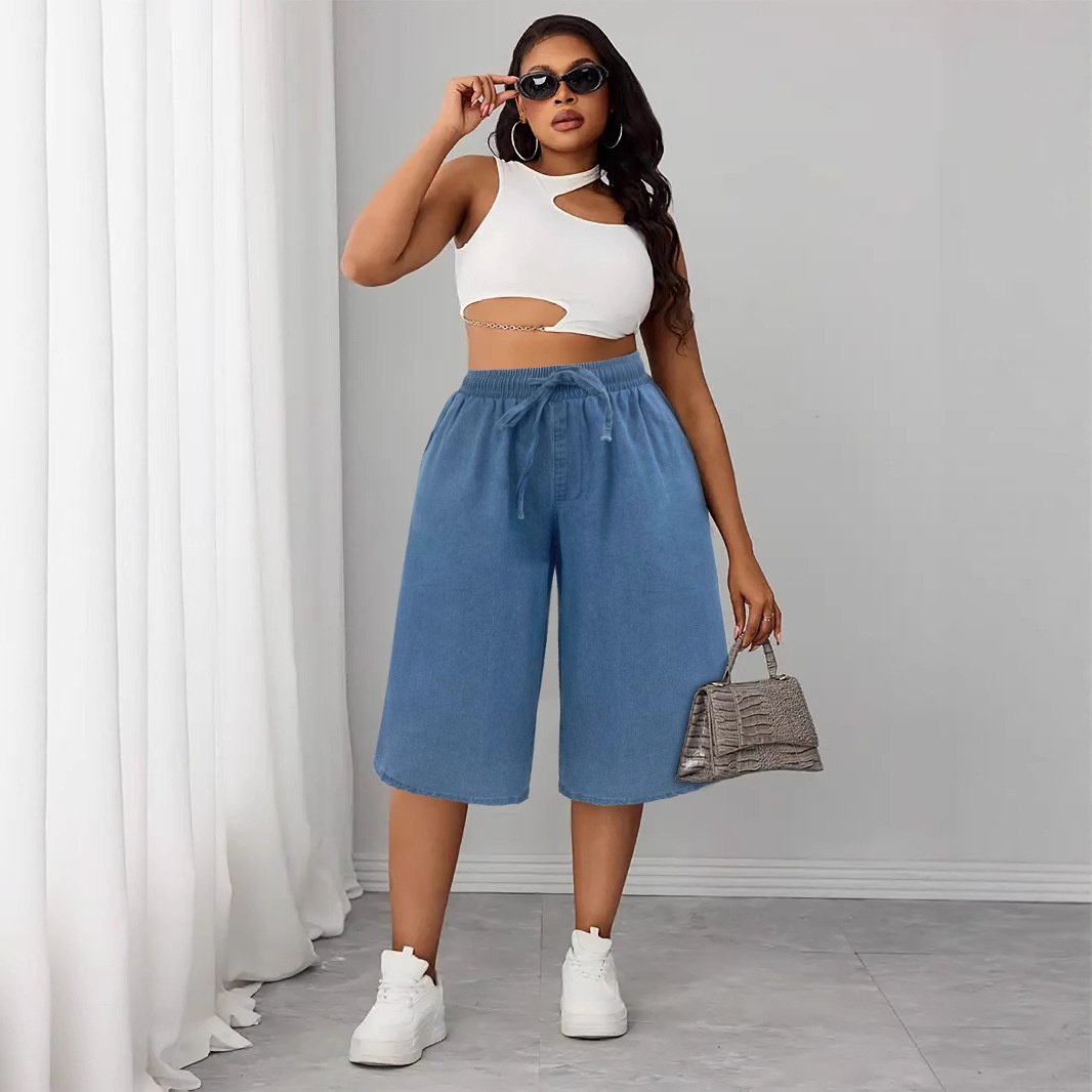 Más vendidos en tiendas europeas y americanas: Shorts de mezclilla Tencel para mujer, nuevo estilo casual de verano, corte holgado, tallas grandes,_voghion.com