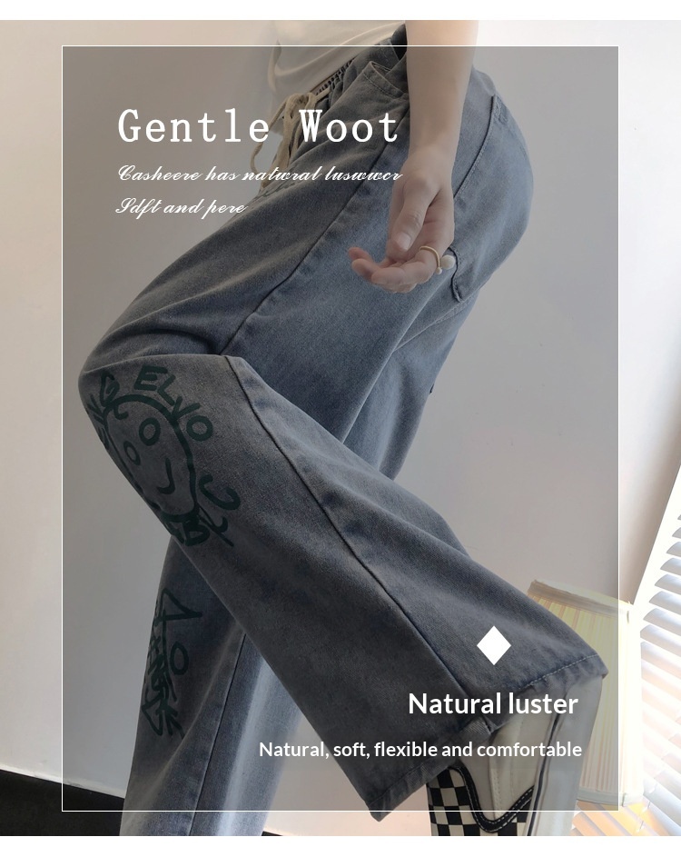 Dam jeans wide-leg graffiti boyfriend stil elastisk midja_voghion.com