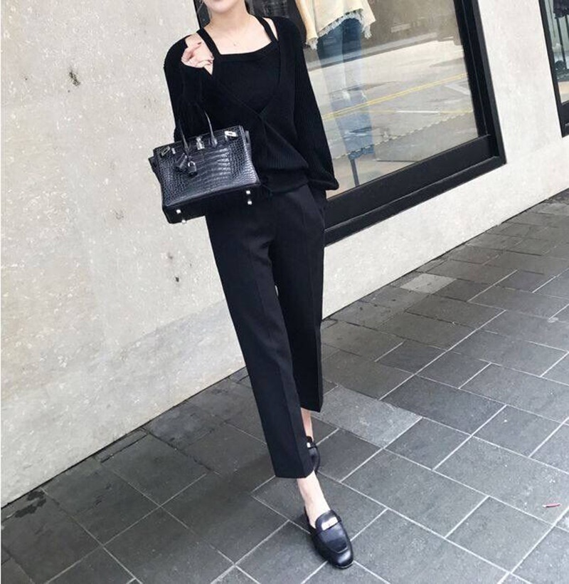 Pantaloni capri donna stile coreano gamba dritta casual_voghion.com