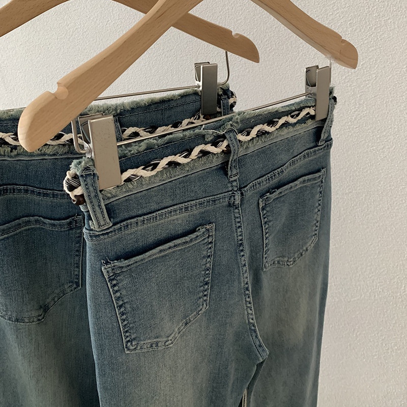 Omalai Washed Raw Edge Slightly Flared Jeans For Women, New Autumn/Winter High-Waisted Slimming Bell-Bottom Pants With_voghion.com