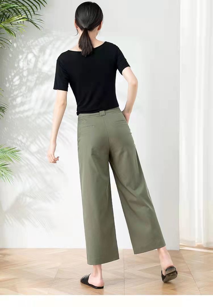 Women's Pants High-waisted Wide-leg Cotton Casual Drapey Trousers_voghion.com