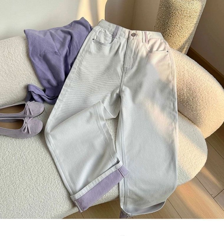 Jeans donna gamba dritta vita alta con risvolto colour blocking_voghion.com