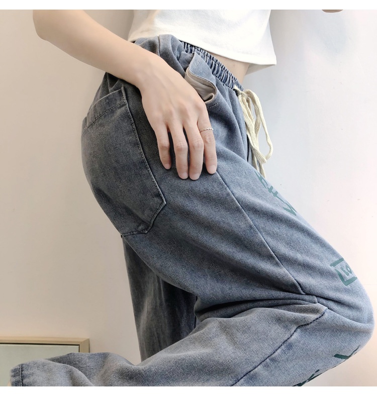 Dam jeans wide-leg graffiti boyfriend stil elastisk midja_voghion.com