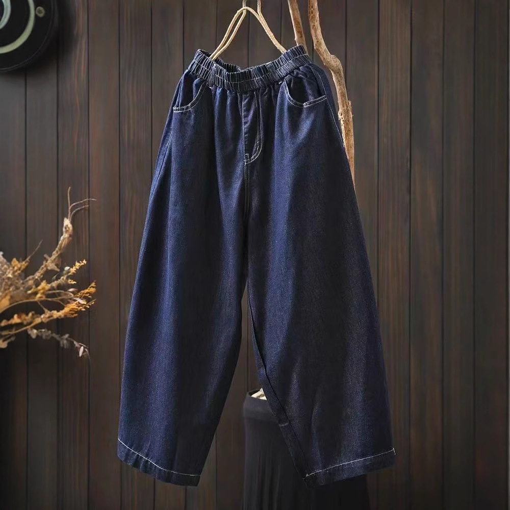 Sommerliche, dünne Jeans für Damen, lockere Passform, lässig, elastischer Bund, figurformend, Cropped-Hose für zierliche Frauen 2242_voghion.com