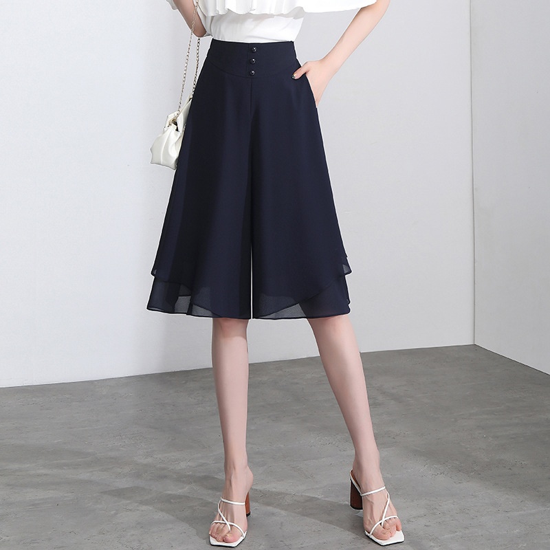 Summer Lightweight Chiffon Fashionable New Women's Casual Loose-fitting Knee-length Pants, High-waisted Wide-leg Pants_voghion.com