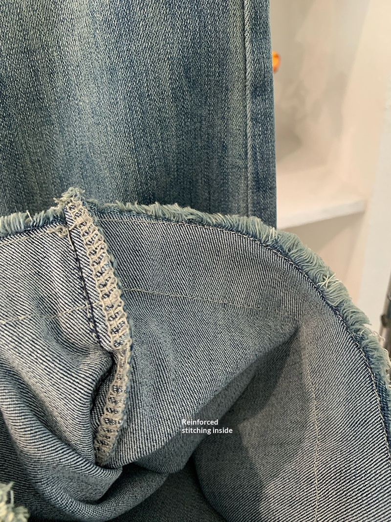 Womens Washed Raw Edge Flared Jeans High Waisted Slimming Trousers_voghion.com