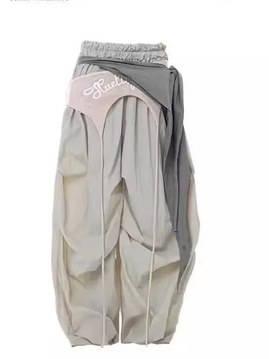 Pantalones capri mujer pernera ancha gris con cinturón casual_voghion.com