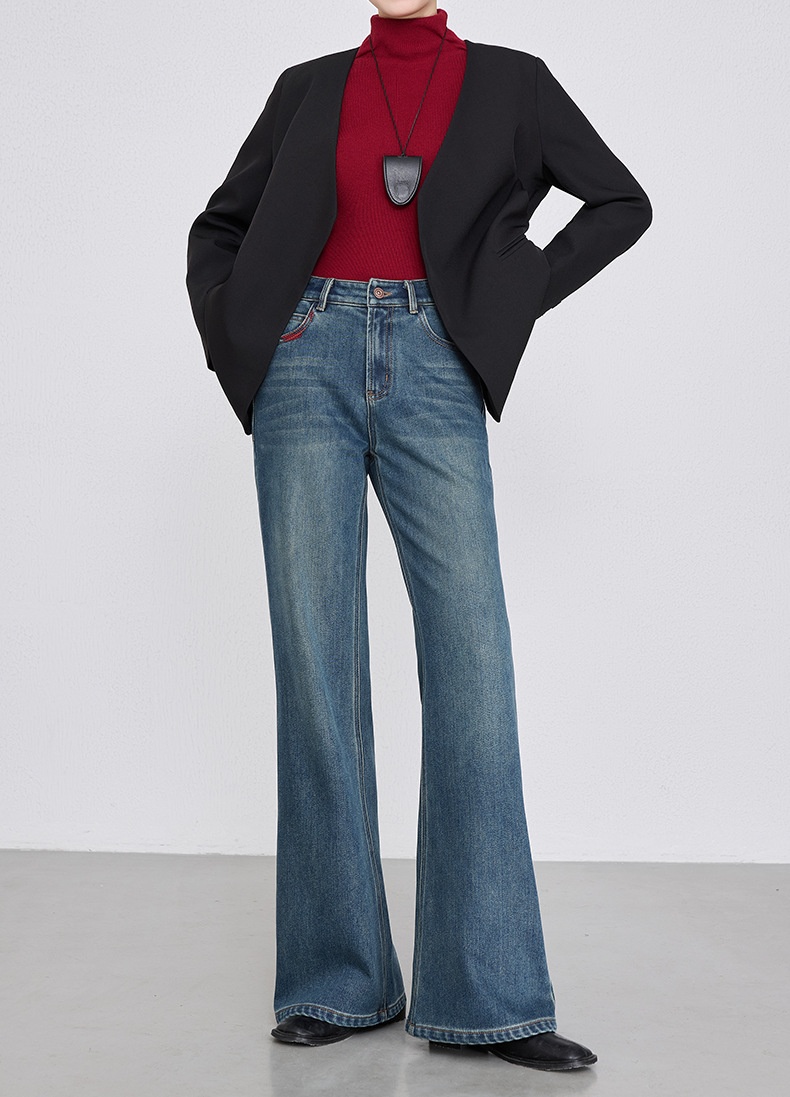 Bestickte Schlagjeans Für Damen Hochtailliert Gerade Hose_voghion.com