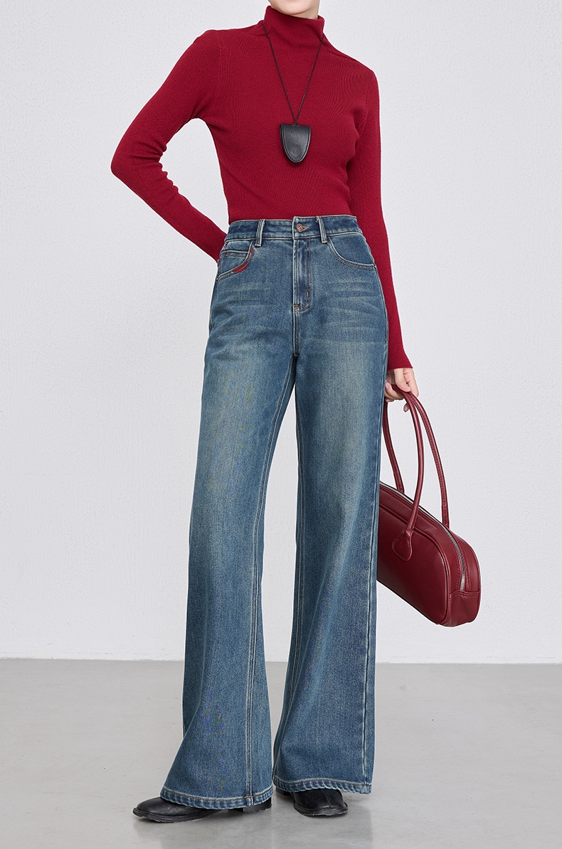 Bestickte Schlagjeans Für Damen Hochtailliert Gerade Hose_voghion.com