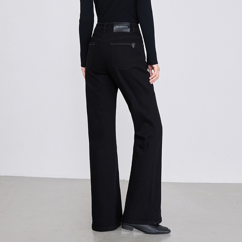 Wenn es sich um die neue bestickte, beflockte, ausgestellte Jeans für Damen mit hohem Bund, geradem Schnitt und Fleecefutter handelt, dann ist sie genau das Richtige für Sie._voghion.com