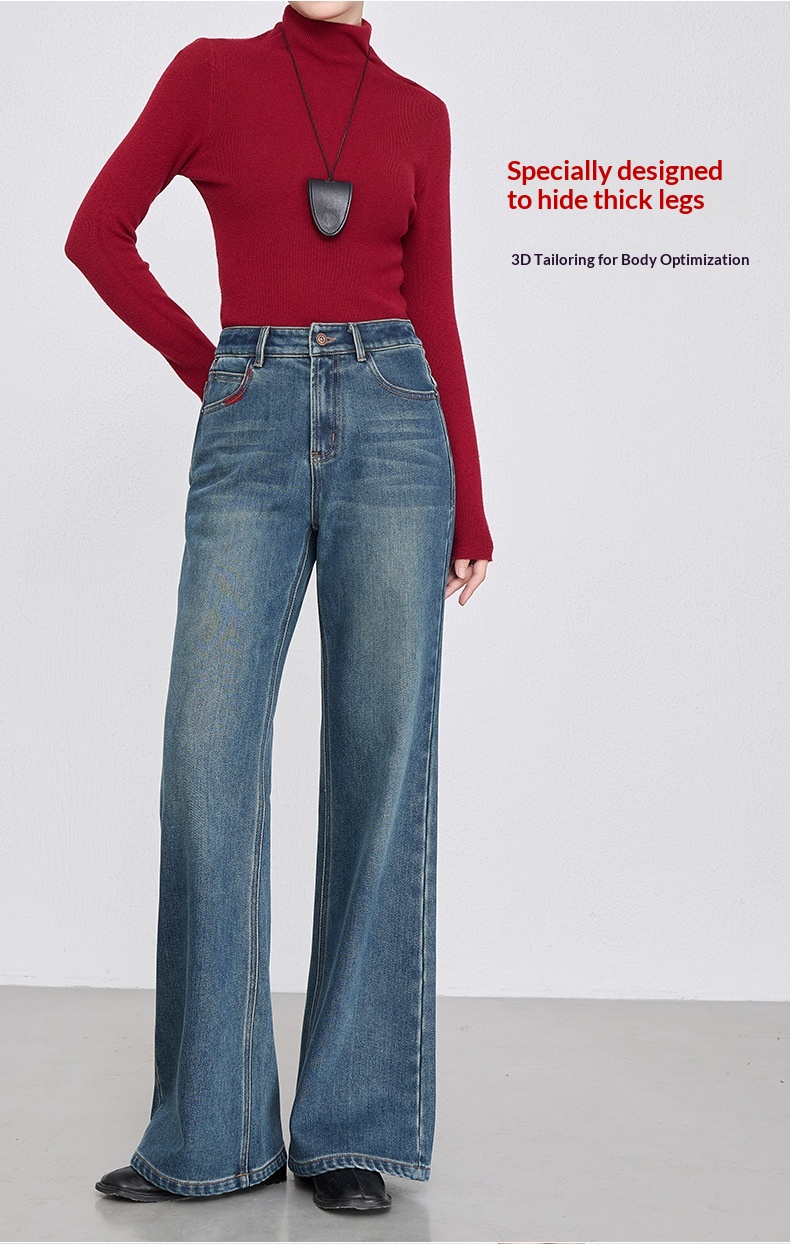 Bestickte Schlagjeans Für Damen Hochtailliert Gerade Hose_voghion.com
