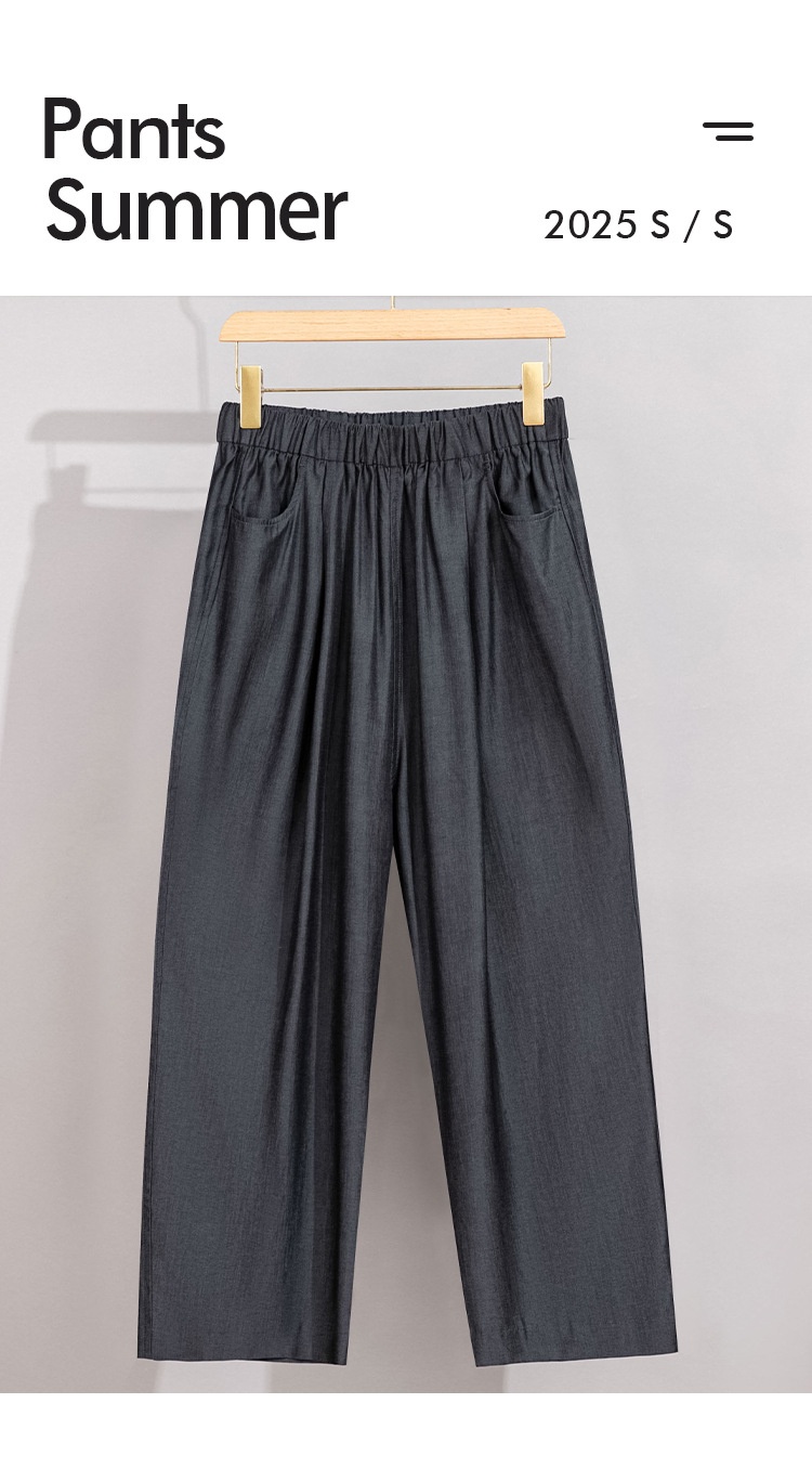 Damen Tencel-hose Mit Weitem Bein Und Elastischem Bund_voghion.com