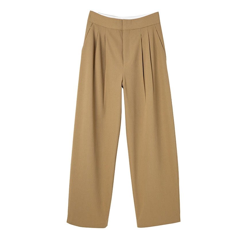 Calça feminina reta com caimento impecável, lisa e versátil, estilo harém, ideal para primavera e outono._voghion.com