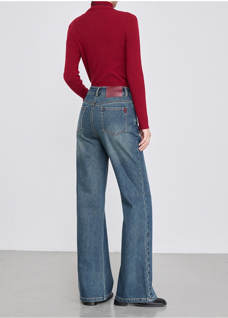 Bestickte Schlagjeans Für Damen Hochtailliert Gerade Hose_voghion.com