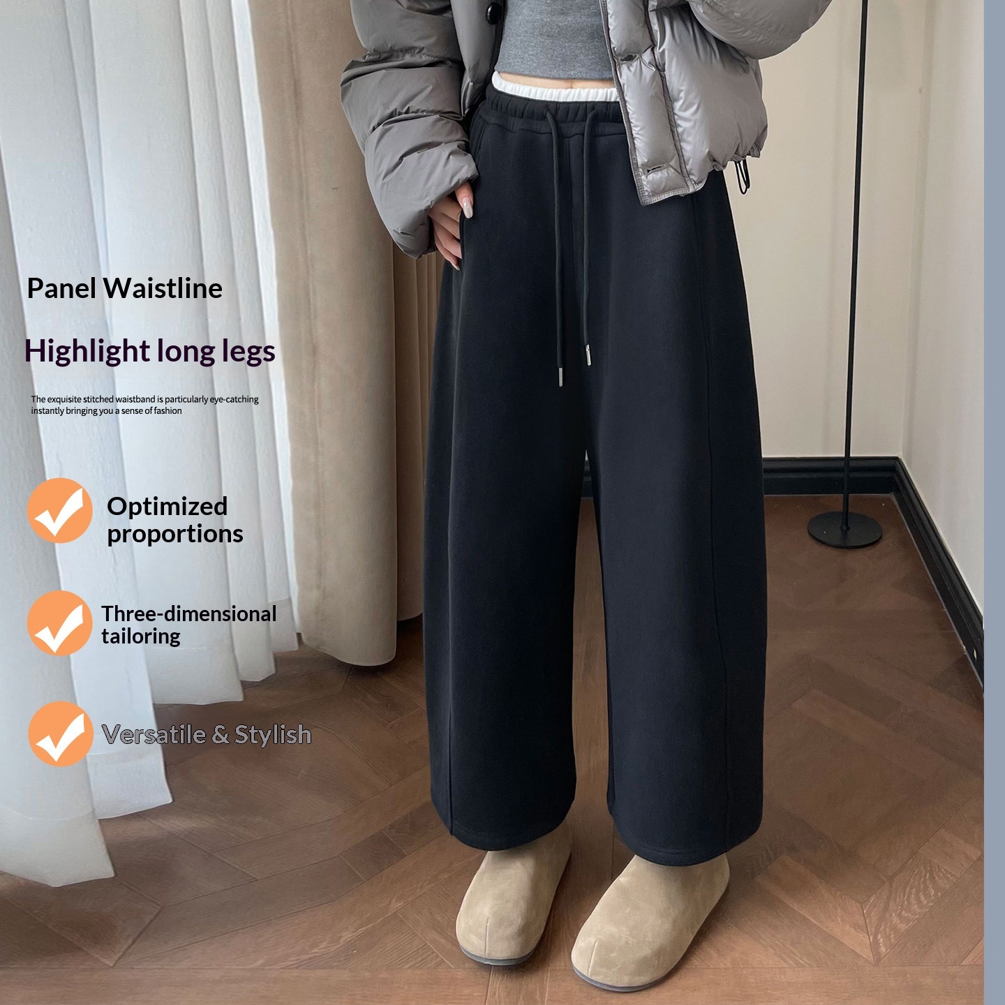 Women's Cropped Sports Pants, New 2026 Model, Spring, Autumn, Winter, Petite Casual Gray Curved Balloon Wide-leg Pants_voghion.com