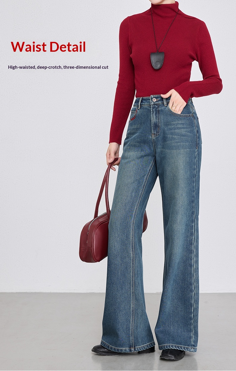 Bestickte Schlagjeans Für Damen Hochtailliert Gerade Hose_voghion.com