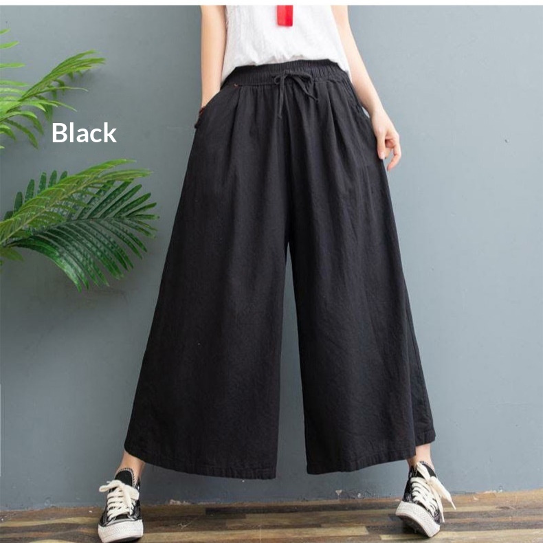 Washed Wide-leg Pan, Plus Size, New Fit, Summer Thin Style, Cotton-linen Cropped Casual Versatile Loose Cool_voghion.com