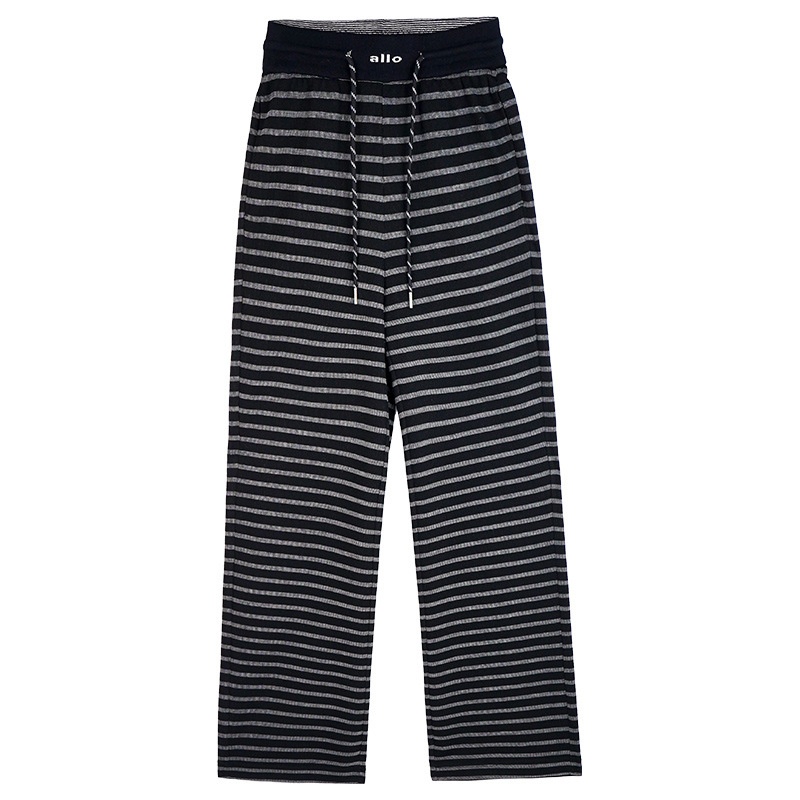 8543 Neue, lässige, lockere Herbsthose mit geradem, weitem Bein und drapierten Streifen für Damen_voghion.com