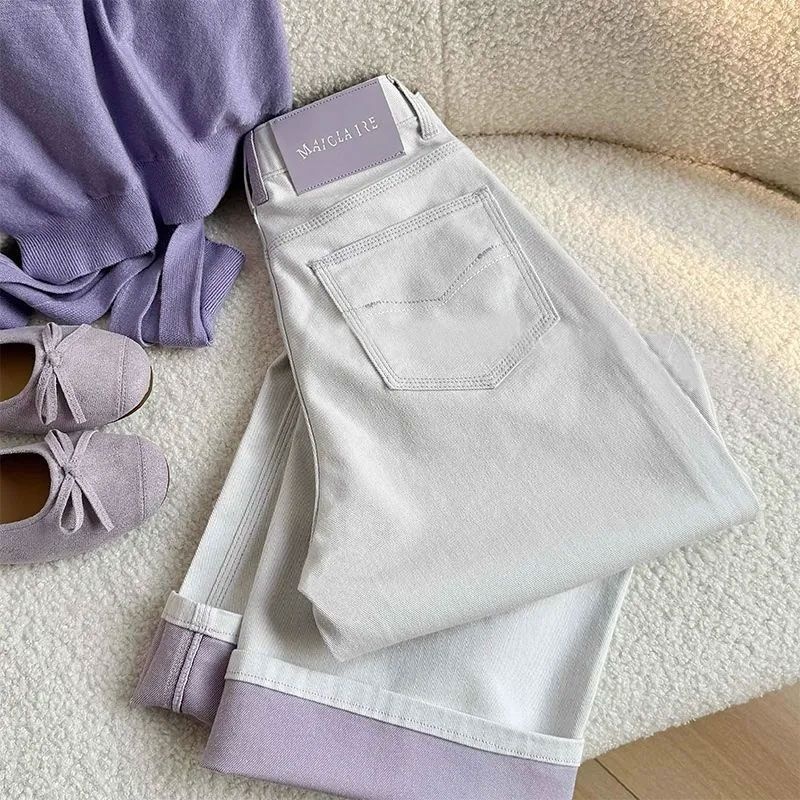 Jeans donna gamba dritta vita alta con risvolto colour blocking_voghion.com