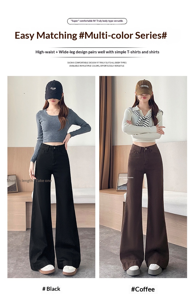 Dam jeans med fleece foder utsvängda i retro stil för hösten_voghion.com