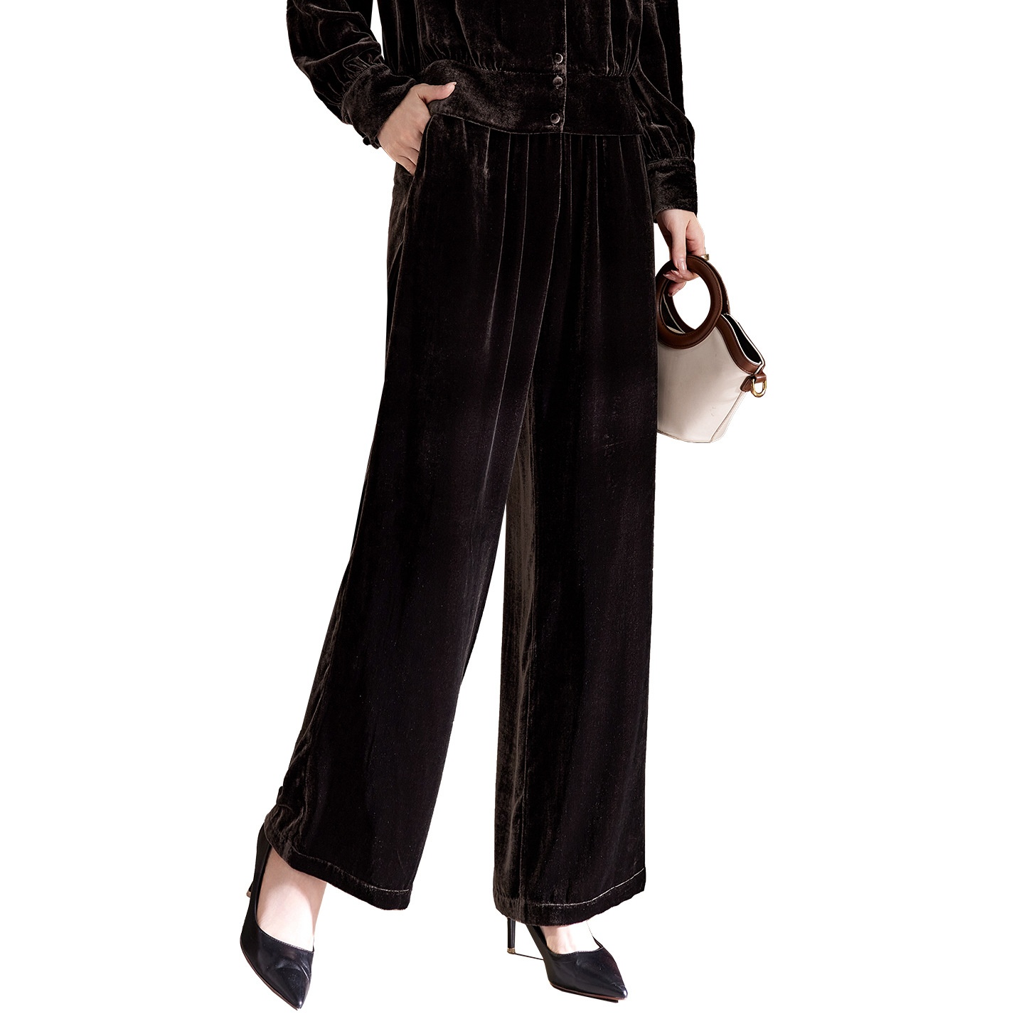 Nieuwe herfst/winter damesbroek van fluweel met wijde pijpen, hoge taille, afslankend effect, plus size, rechte pijpen van moerbeizijde, casual_voghion.com