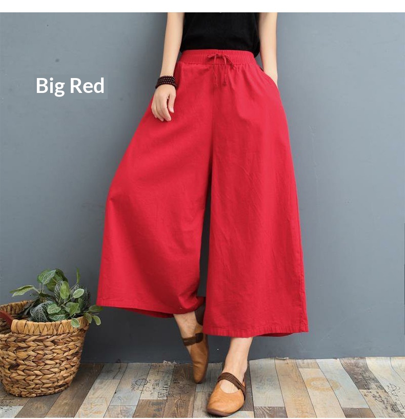Women's Wide Leg Cotton Linen Cropped Capris Casual Summer Pants_voghion.com