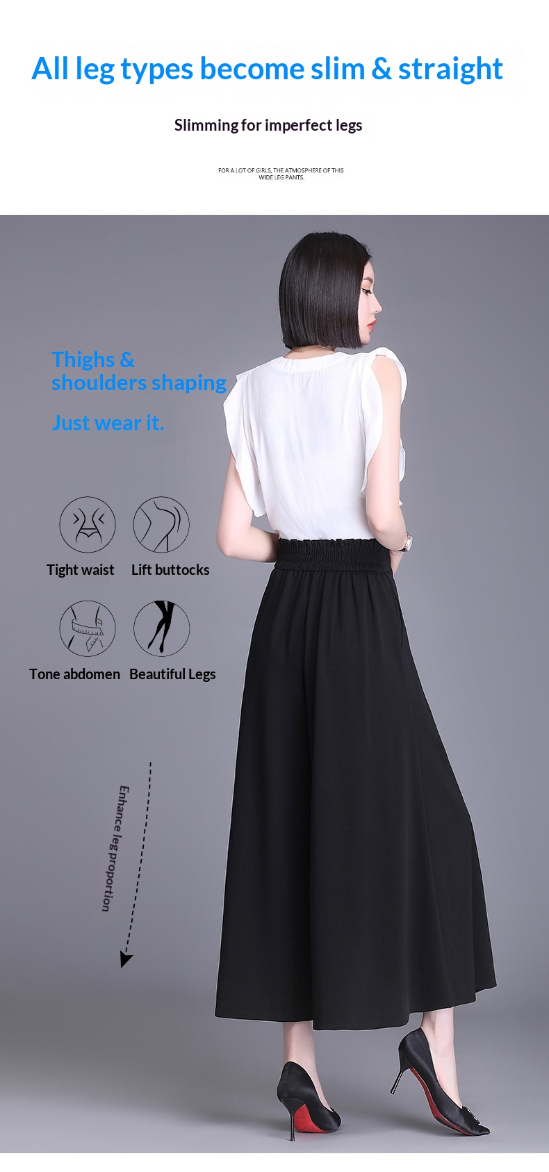 Dam capri byxor hög midja vida eleganta höstiga flared byxor_voghion.com