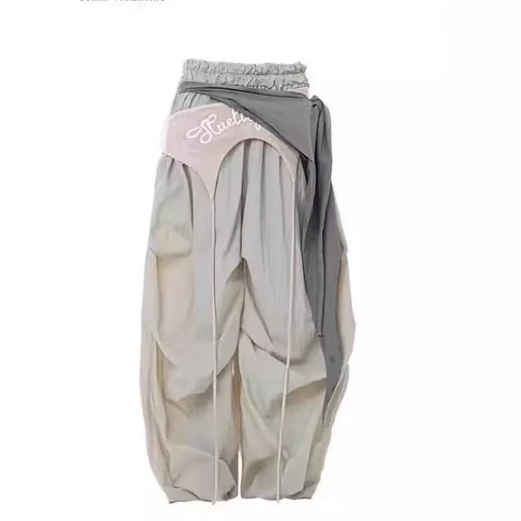 Pantalones deportivos casuales elegantes con pernera ancha y cinturón, estilo urbano americano, para mujer, primavera 2025, serie gris._voghion.com
