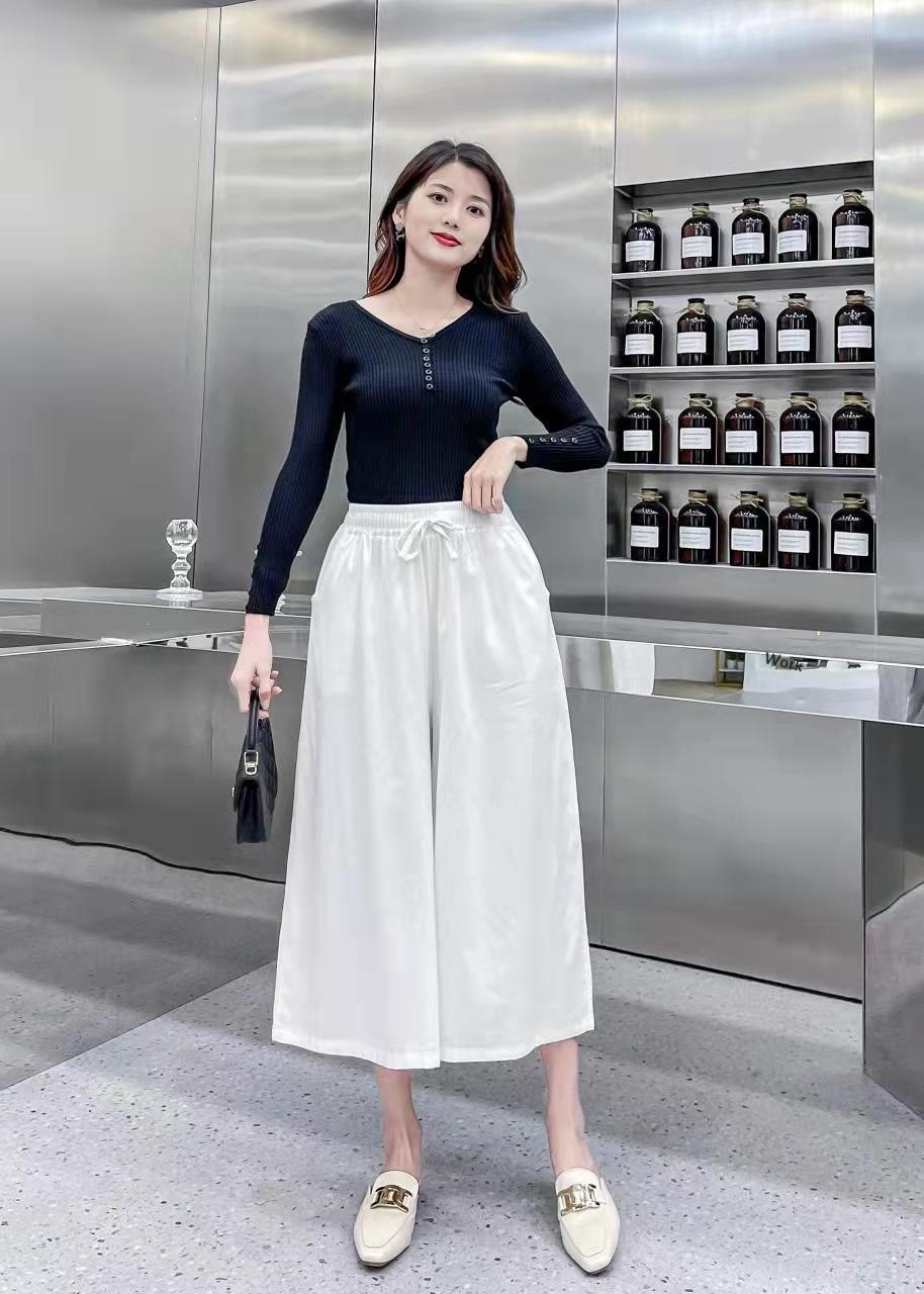 Women's Wide Leg Cotton Linen Cropped Capris Casual Summer Pants_voghion.com