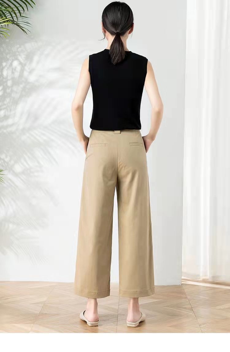 Women's Pants High-waisted Wide-leg Cotton Casual Drapey Trousers_voghion.com