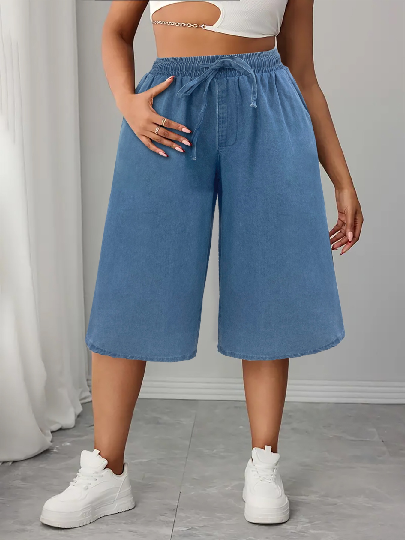 Capri mujer vaqueros tencel corte holgado estilo verano_voghion.com