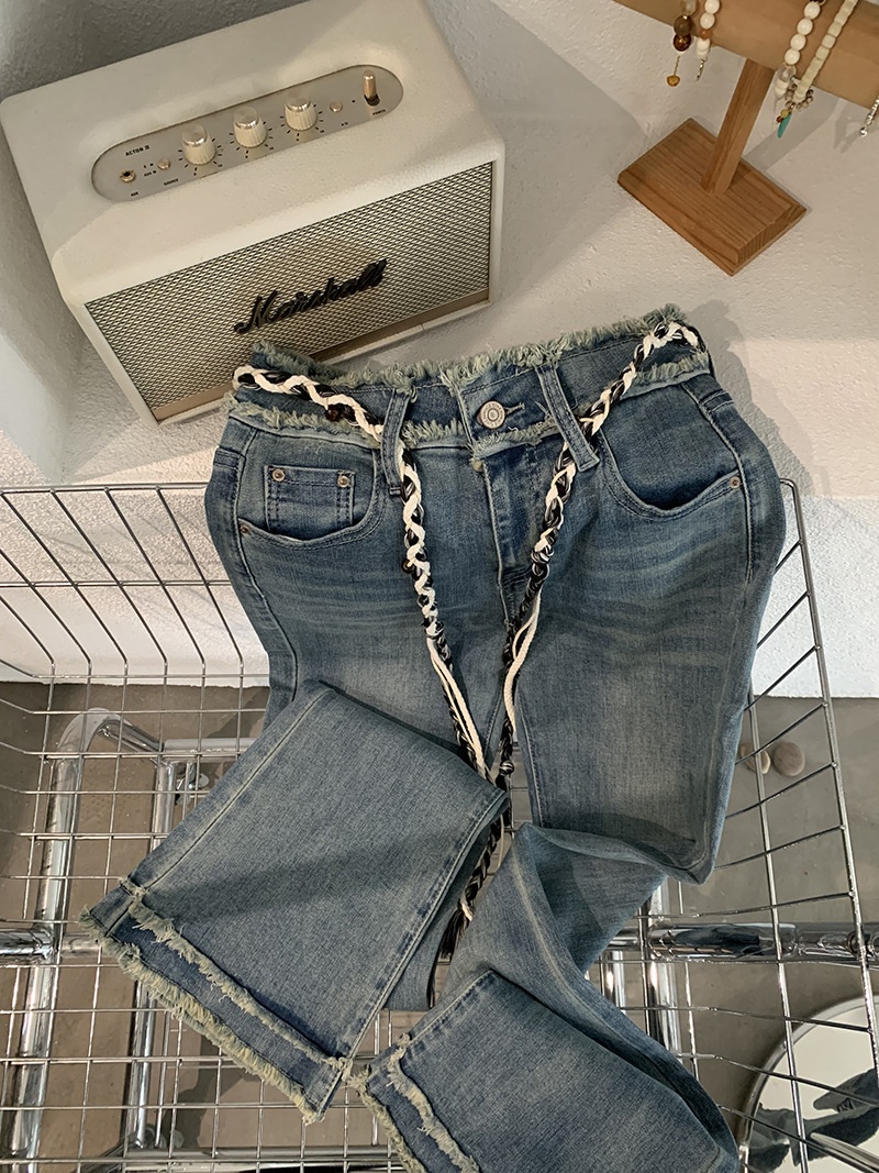 Womens Washed Raw Edge Flared Jeans High Waisted Slimming Trousers_voghion.com