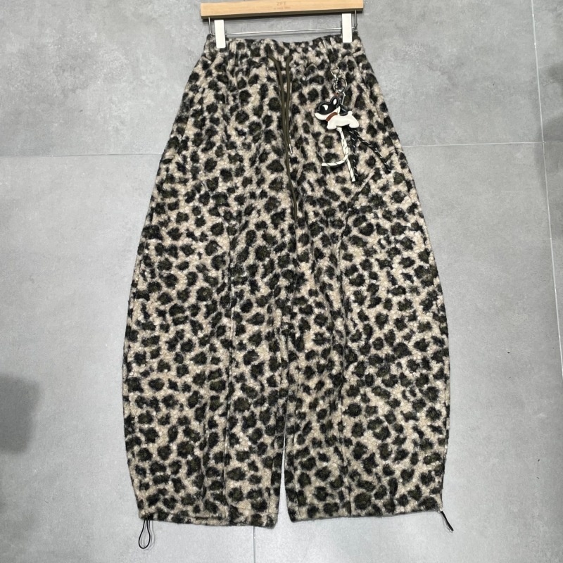 2025 Fall/Winter New Versatile Designer Niche Women's Curved Pants With Elastic Waist, Leopard Print, Loose Wide-Leg_voghion.com