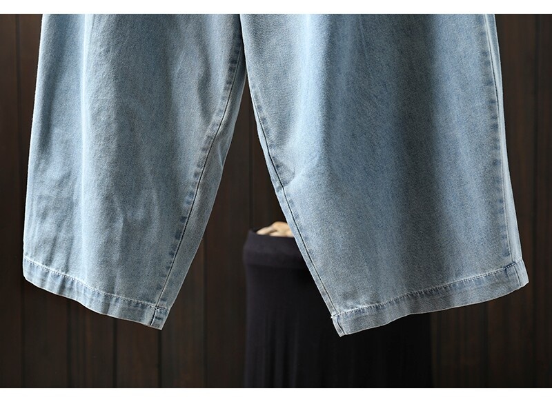 Damen Jeans Mit Elastischem Bund Lockere Passform Sommer Hose_voghion.com