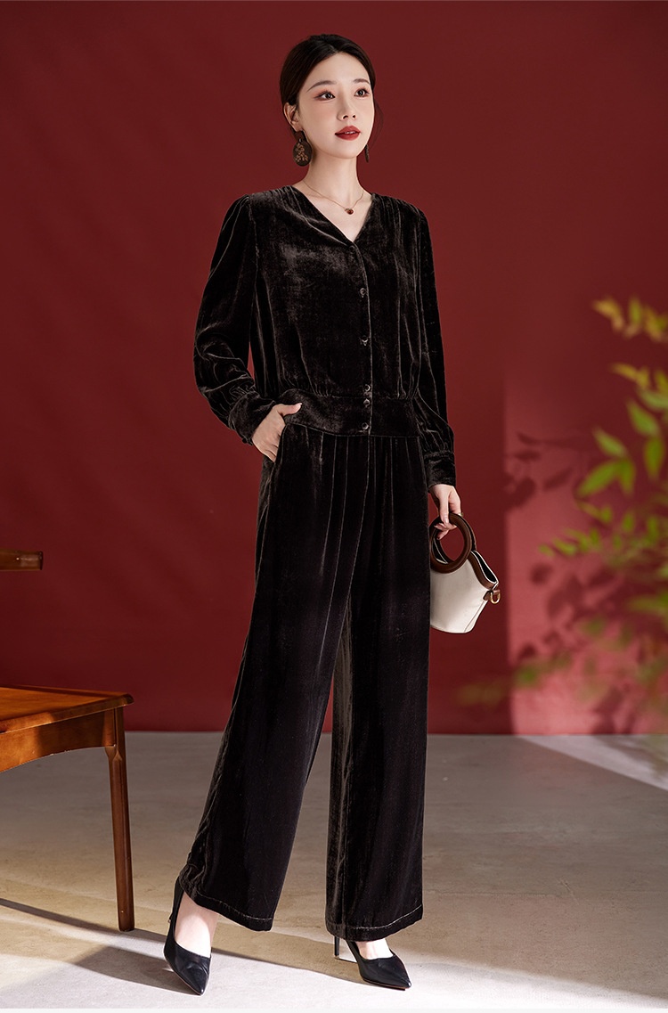 Dames wijdvallende broek van fluweel hoge taille rechte pasvorm_voghion.com