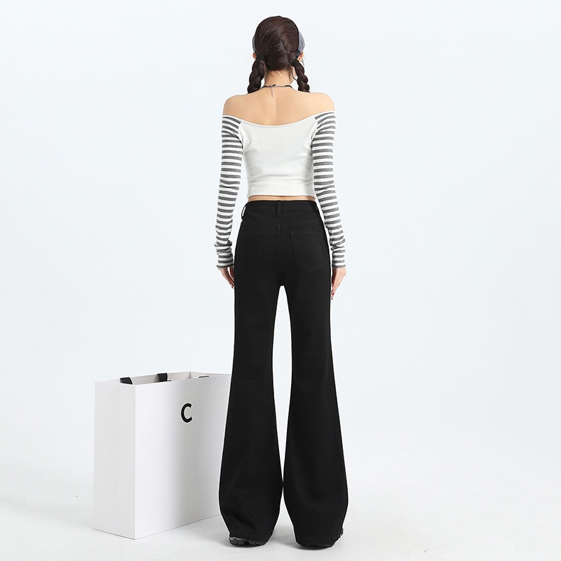 Schlagjeans mit hoher Taille, die nicht am Bein anliegt, für Damen, neues Herbstdesign, weit geschnittene, lockere, schlankmachende Bootcut-Hose_voghion.com